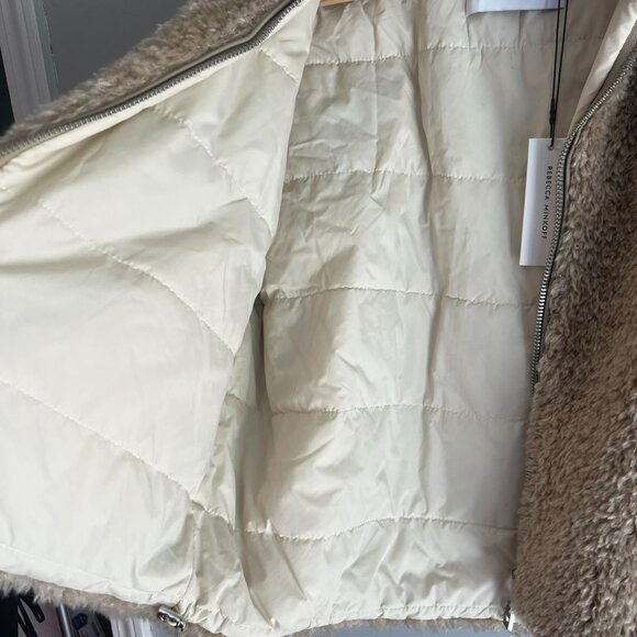 Rebecca Minkkoff Women's Cropped Bomber Faux Fur Coat Jacket SMALL in Natural - Picture 7 of 13